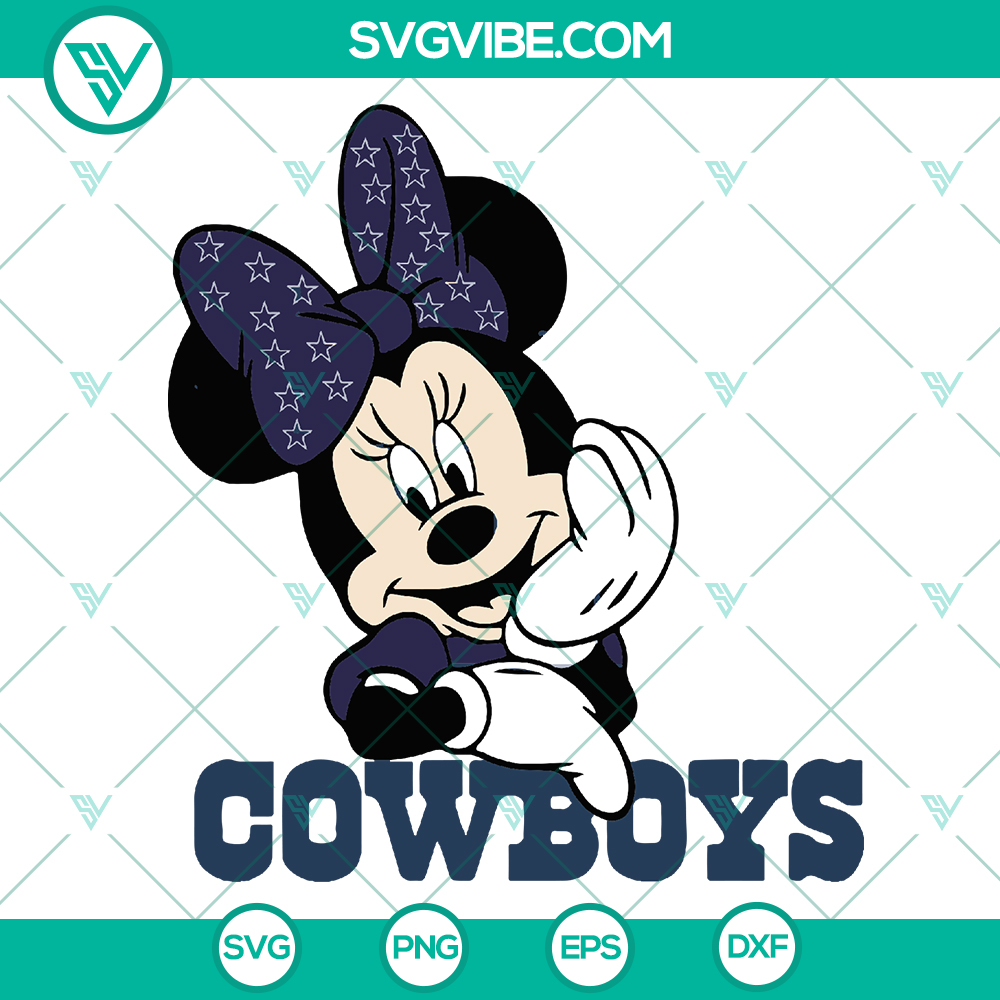 mockup-578327168.jpg Minnie Mouse Dallas Cowboys NFL football logo shirt design, featuring Minnie Mouse dressed as a cowboy. Ideal for Disney and football fans.