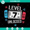 Level 7 Unlocked 7th Birthday Boy Gamer SVG, perfect for a funny kids gamer shirt design, great for birthday shirts and gaming-themed apparel.