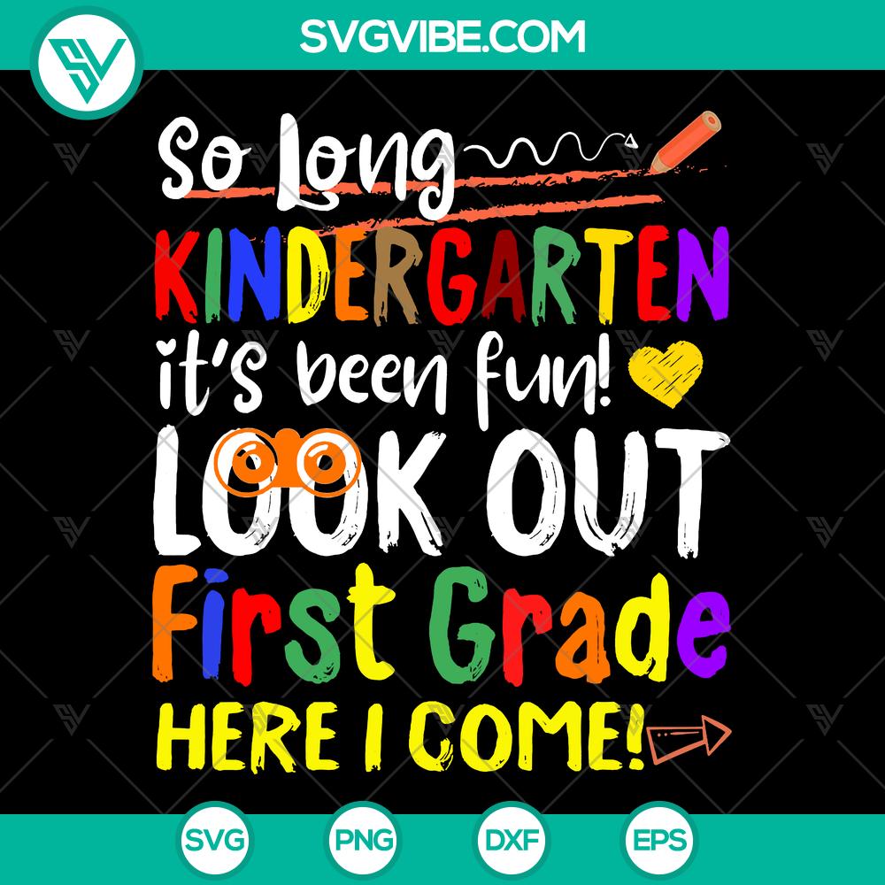 mockup-60750266.jpg SVG design for graduation day with "1st Grade Here I Come" and "Kindergarten Last Day" text. Perfect for celebrating a child's milestone.
