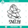 Free Seven Dwarfs Sneezy SVG cut file with funny fairytale design, perfect for digital crafting projects.