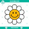 Smiley face flower SVG cut file, ideal for free download. Bright and cheerful design for crafting projects.
