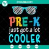Pre K Just Got Cooler SVG design featuring funny back to school cut files for young students. Ideal for crafting projects.