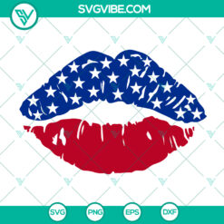 Patriotic American flag lips SVG design for 4th of July. Instant download for Independence Day celebration. USA red, white, blue colors.