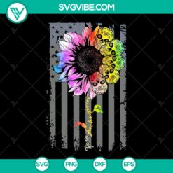 Rainbow Sunflower Sugar Skulls US Flag PNG: Zero Fucks Given - American Flag SVG for Cricut