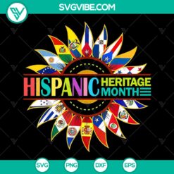 Hispanic heritage month design with sunflower, flags of Latino countries, and immigrant power theme. Ideal for sublimation prints.