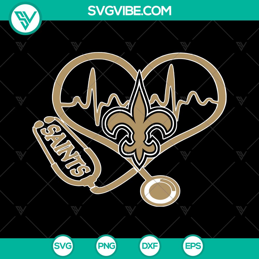 mockup-680479465.jpg New Orleans Saints heart stethoscope SVG design with nurse and team logo, perfect for Saints fans and healthcare professionals, unique and trendy.