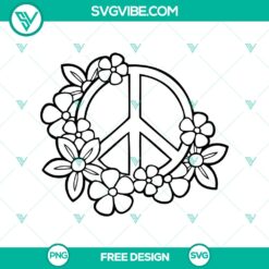 Free Peace Flowers SVG Cut File with Boho Floral Design for digital crafting projects. Great for Bohemian decor.