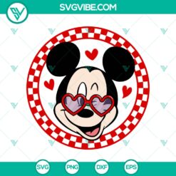 Disney Mickey Mouse Checkered Valentine’s Day SVG DXF EPS PNG design featuring iconic character with hearts, perfect for crafting.