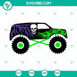 Layered Black Monster Truck Skull Flames Lightning SVG Design - Instant Download
