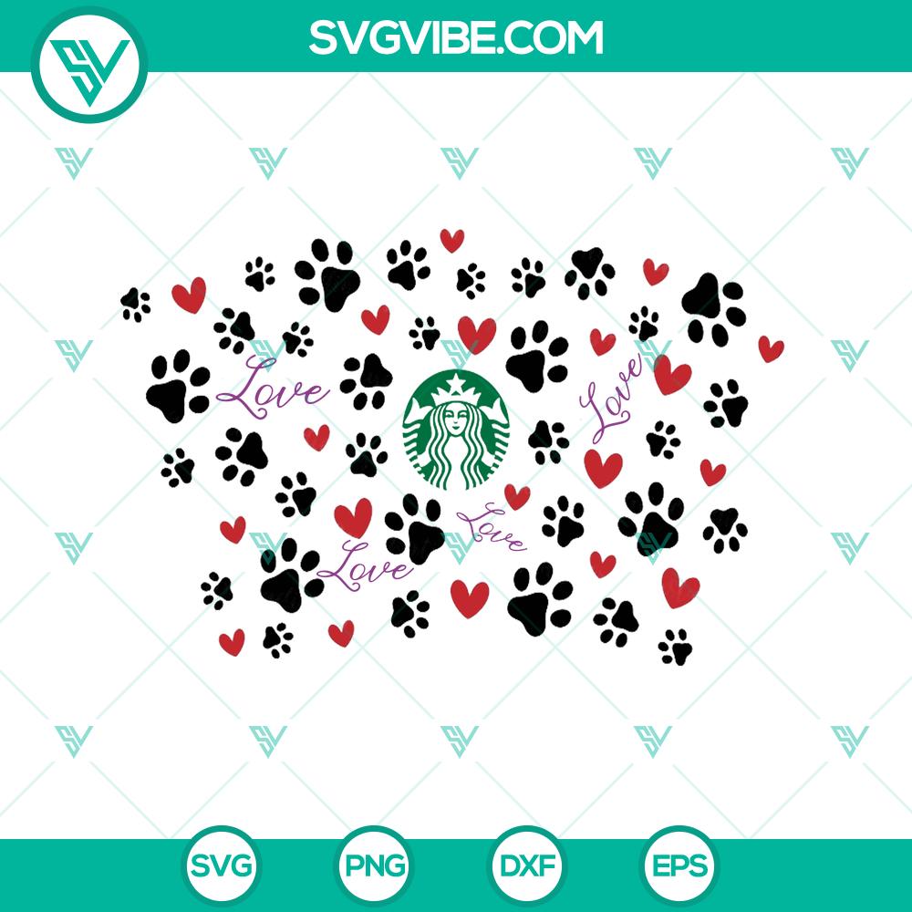 mockup-72579950.jpg Love Dog Starbucks SVG wrap with full wrap paws and hearts design in vibrant colors, perfect for dog lovers and coffee aficionados.