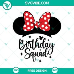 Minnie Mouse birthday squad SVG cut file with free fun party design for DIY projects and celebrations.