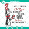 Dr Pepper themed SVG design with Dr. Seuss' Cat in the Hat holding a soft drink, humorously referencing the book.