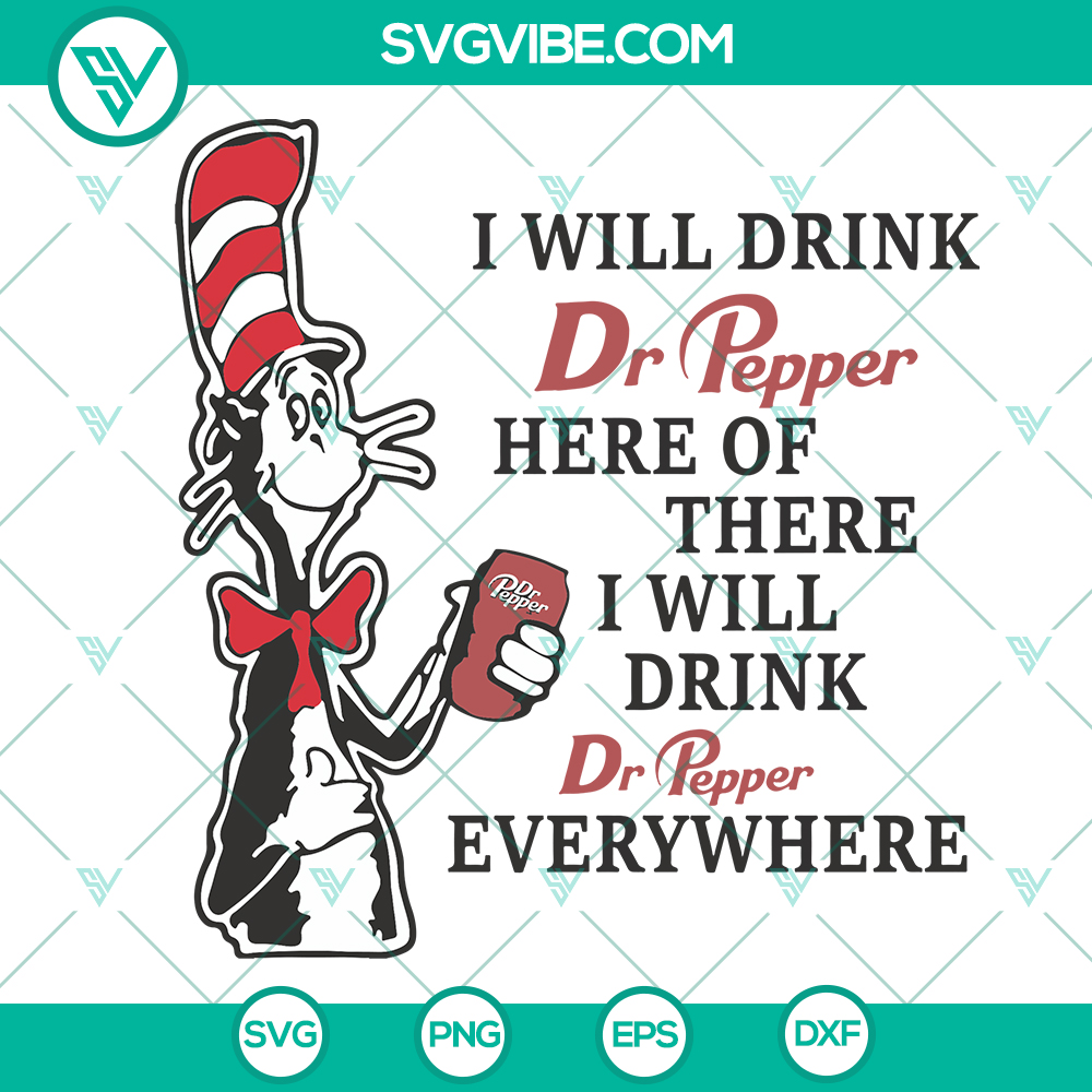 mockup-736023013.jpg Dr Pepper themed SVG design with Dr. Seuss' Cat in the Hat holding a soft drink, humorously referencing the book.