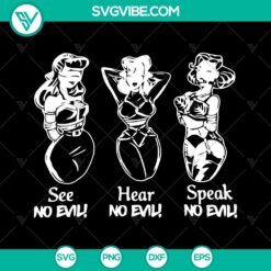 Pinup Girl Bondage Style SVG Bundle - Hear No Evil, See No Evil, Speak No Evil - Digital Cut Files for Cricut &amp; Print - Instant Download