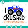 Monster truck and graduation-themed SVG design for kindergarten graduation celebration, perfect for DIY projects.