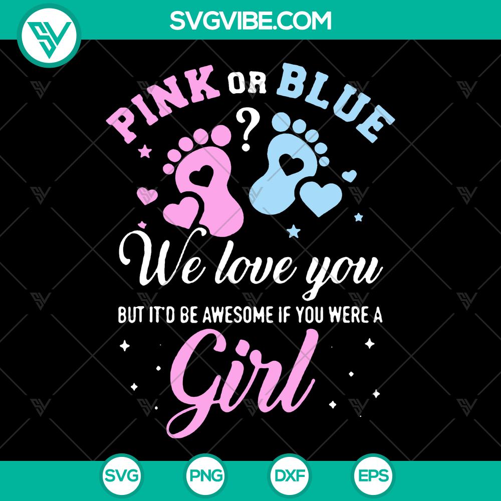mockup-775094111.jpg Funny gender reveal SVG design with pink and blue love you text, suitable for boy or girl neutral themes, EPS format, instant download.