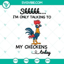 Humorous chicken SVG with cartoon chickens conversing, perfect for crafts. SVG Cut Files with "Talking To My Chickens Today" design.