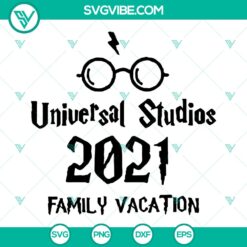 Universal Studios Family Vacation themed cut file design in SVG & PNG format for Cricut crafting, featuring icons for a fun family trip.