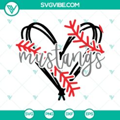 Mustangs Baseball Team Spirit Heart SVG - Commercial Use Vinyl Cut File
