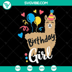 Llama Birthday Girl SVG - Cute Alpaca Clipart for Kids Shirt Design