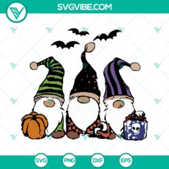 Set of 3 Halloween Gnomes PNG Sublimation Designs & Clipart for Printable Transfer Files, ideal for crafting projects and decorations.