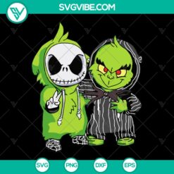 Kid Grinch and Jack Skellington PNG Bundle, perfect for Halloween. Instant download featuring both characters in a single file.