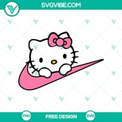 Hello Kitty Nike logo hybrid design in SVG file format for free download, featuring cutesy brand fusion.
