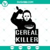 Cereal Killer SVG with funny Halloween horror movies theme for cafe cut files, perfect for Halloween decor and merchandise.