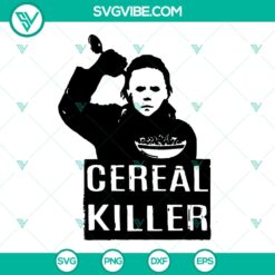 Cereal Killer SVG with funny Halloween horror movies theme for cafe cut files, perfect for Halloween decor and merchandise.