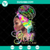 Sublimation Afro Girl design with text "God Says I Am", Black Queen theme. Ideal for instant download.