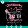 Custom diamond high heel birthday gift PNG featuring "A Queen Born on September 2nd" inscription. Perfect for birthday celebrations.