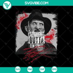 Straight Outta Elm Street SVG featuring Freddy Krueger. Perfect for Halloween. Instant Download for horror fans.