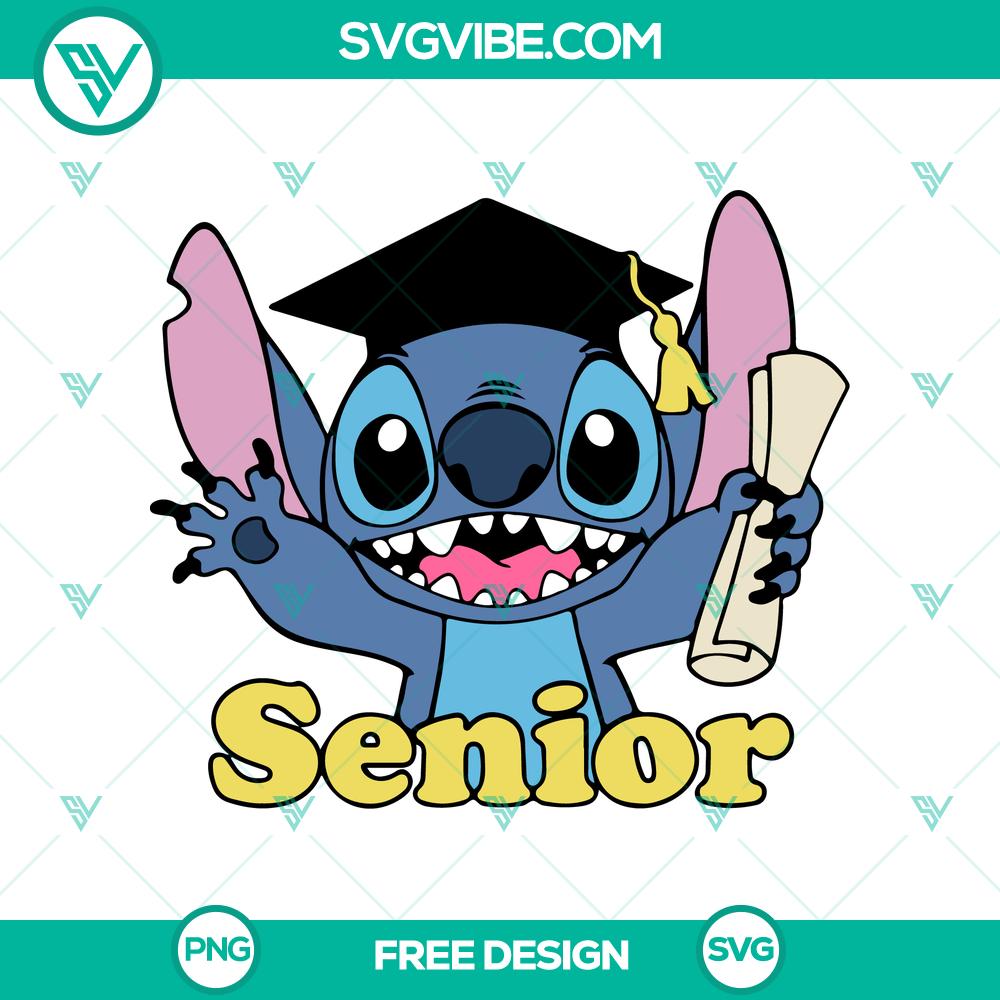 Stitch Senior SVG Cut File – Free Graduation-Themed Design Stitch Senior free SVG cut file with graduation theme for crafting projects, compatible for Cricut and Silhouette machines.
