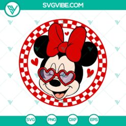 Minnie Mouse Valentine's Day SVG with checkered pattern, perfect for crafts and DIY projects. Disney-themed design in various file formats.
