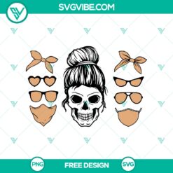 Messy bun skull SVG cut file for free - perfect edgy mom life design, ideal for creating trendy crafts and projects.
