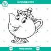 Mrs. Potts SVG cut file featuring a charming teapot character design, free download. Ideal for crafts and DIY projects.