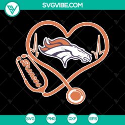 Denver Broncos heart stethoscope SVG with nurse logo, perfect for NFL sports fans. Instant download for Super Bowl enthusiasts.