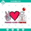 Peace Love Pennywise SVG with other horror characters for Halloween.