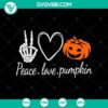 Peace Love Pumpkin SVG design for Halloween season. Perfect for festive crafting projects.