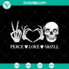 Peace Love Skull SVG design, perfect for Halloween. Scary and festive SVG file.