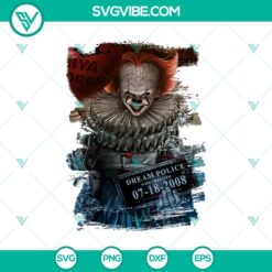 Pennywise Mugshot SVG featuring a Halloween-themed design. Perfect for spooky crafting projects.