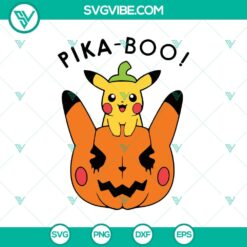Adorable Pikachu Halloween SVG with pumpkin, perfect for festive crafts and decorations.