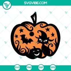 Animal, Halloween, SVG Files, Pumpkin Black Cat SVG DXF EPS PNG Cut Files, 2