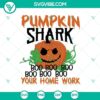 Pumpkin Shark Halloween SVG design with "Boo" text in 7 repetitions. Perfect for spooky crafts.