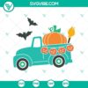 Pumpkin truck SVG design with Halloween, scary, and horror elements. Perfect for spooky themed crafts.