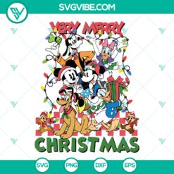 Retro Checkered Mickey Very Merry Christmas SVG | Classic Holiday Cut Files
