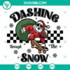 Vintage Santa Claus riding sleigh through snowy landscape, perfect for Christmas decorations. Retro Christmas SVG design.