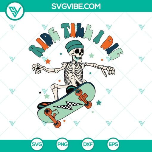 ride till i die svg groovy skeleton skate board svg funny halloween svg