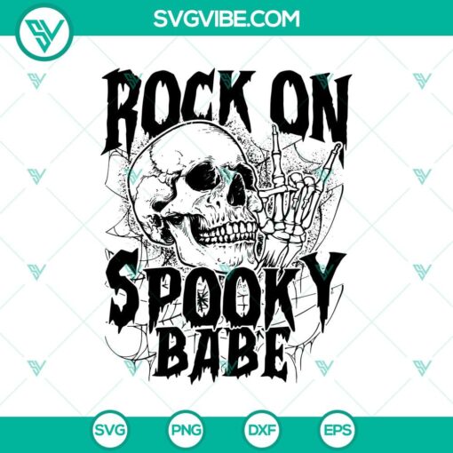 rock on spooky babe svg rock and roll svg halloween skull svg