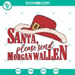 Christmas-themed Morgan Wallen SVG design with Santa hat, ideal for crafts. Includes SVG, DXF, EPS, PNG files for crafting projects.